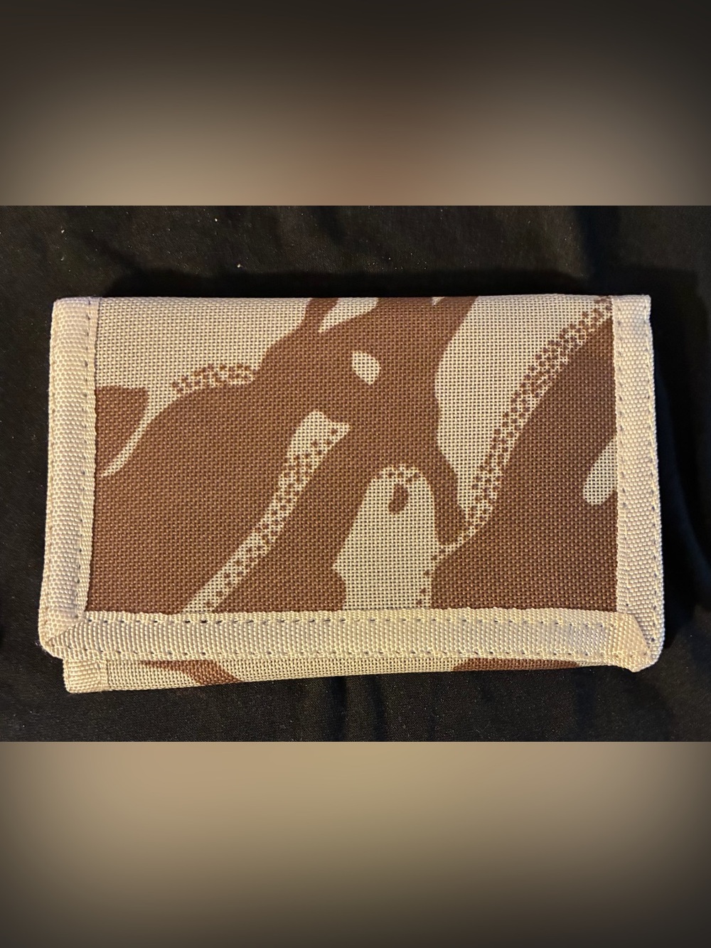 Canvas Camo Tri-Fold Wallet in Tan and Cream